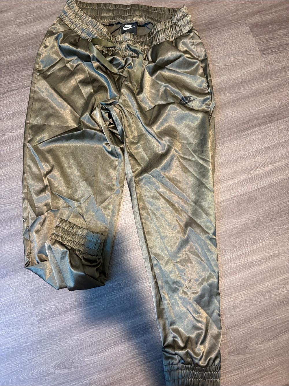 Nike Women Olive Green Satin Jogger Pants